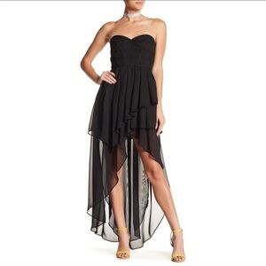 TOV Black Chiffon High Low Strapless Corset Ruffle Dress Women’s Small
